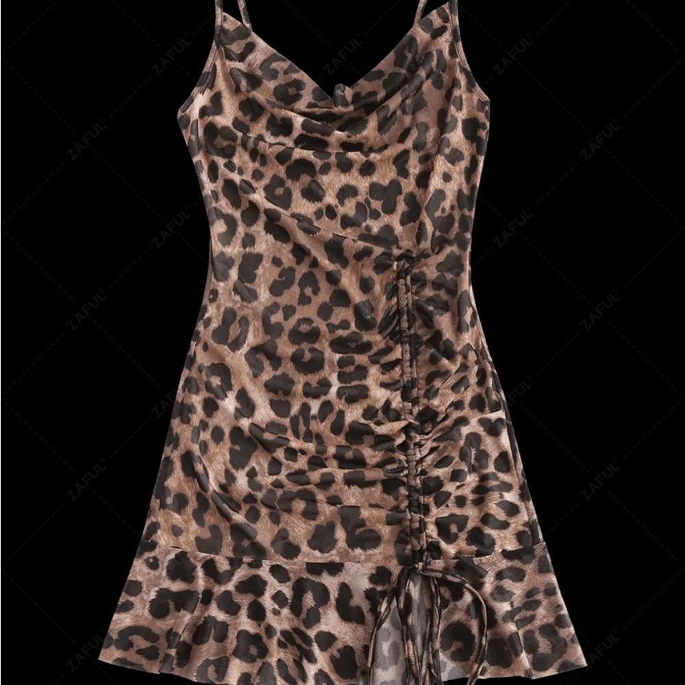 Leopard Print Ruched Mini Dress